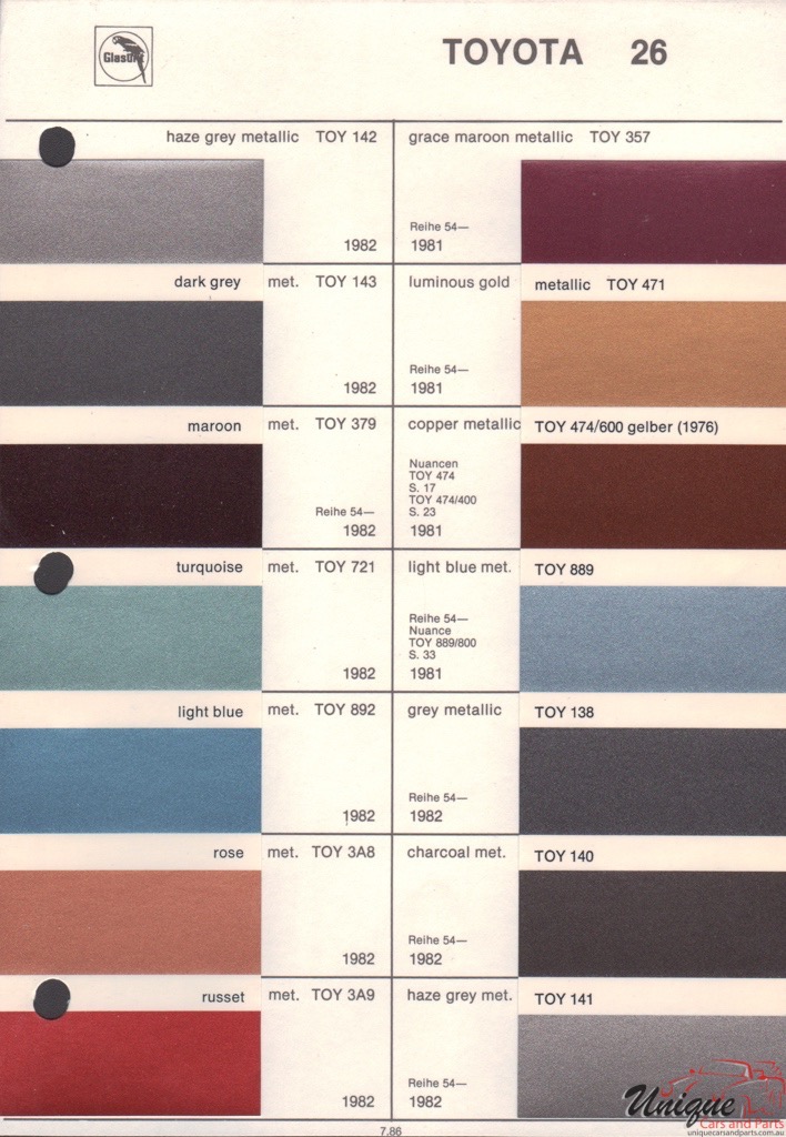 1982 Toyota Paint Charts Glasurit 3